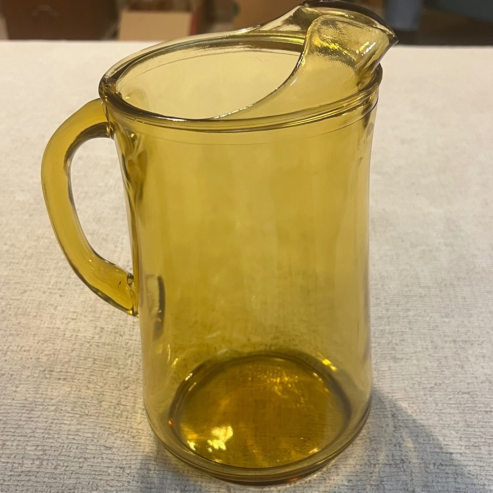 Vintage Amber Glass Pitcher with Ice Lip Mid Century Modern Retro Drinkware
